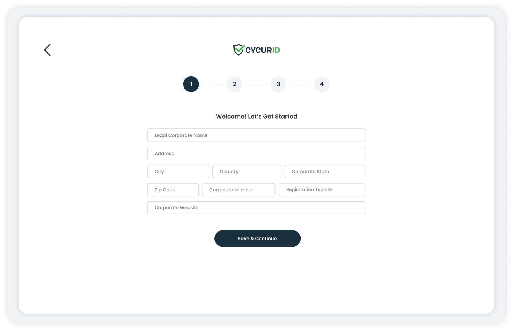 CycurID dashboard merchant signup form screenshot