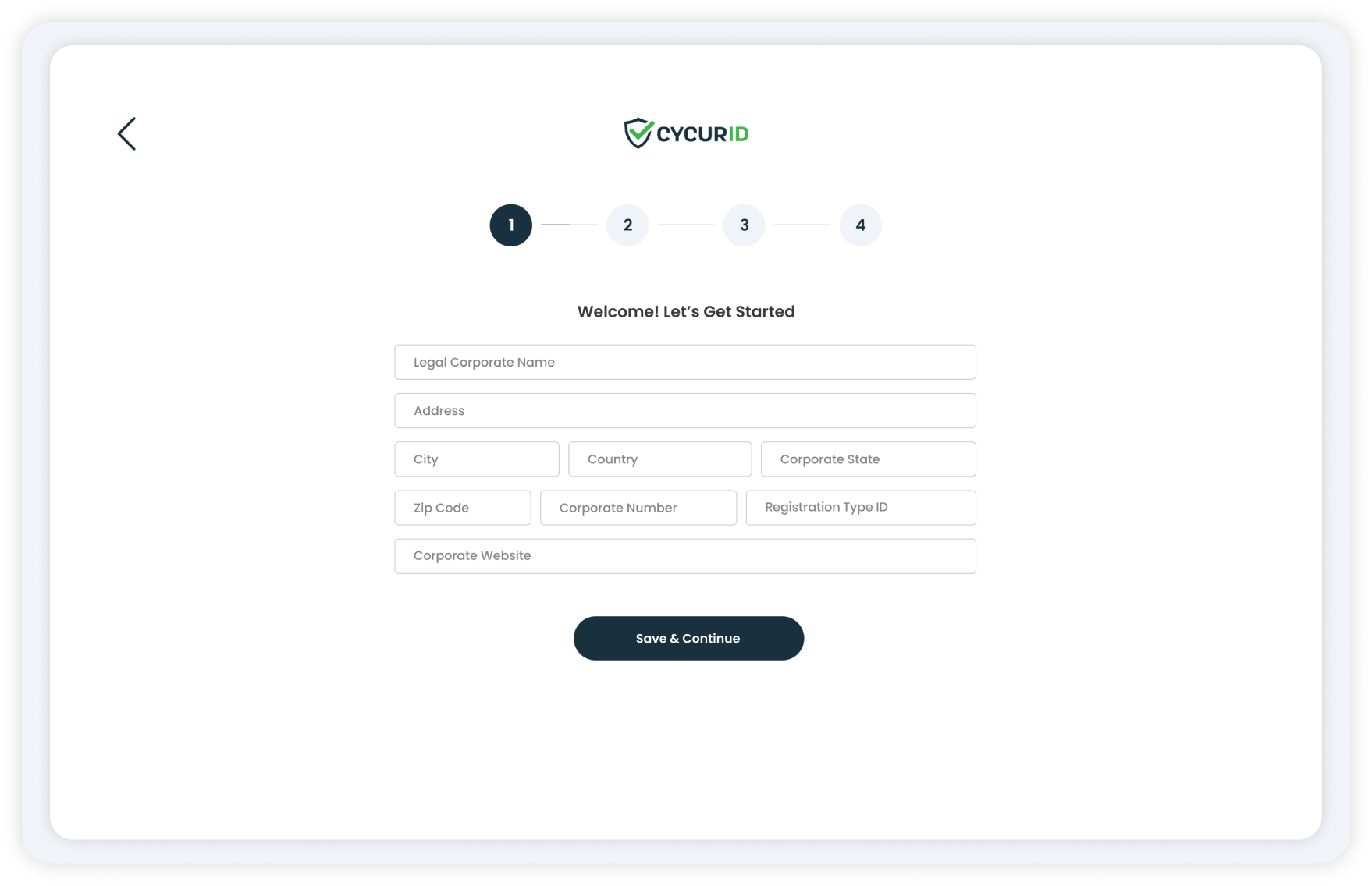 CycurID dashboard merchant signup form screenshot