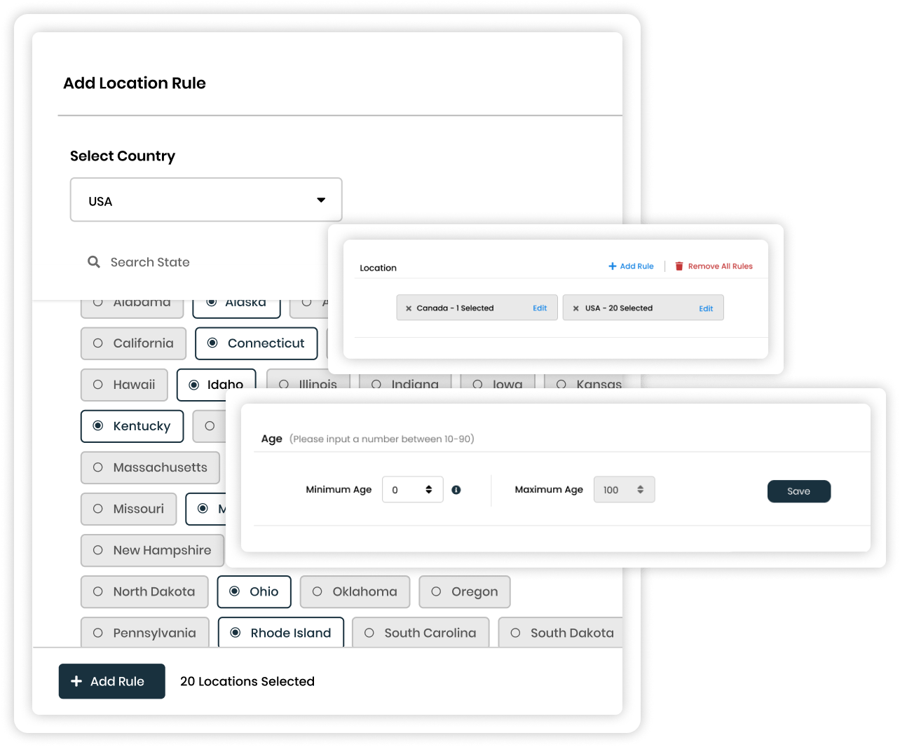 CycurID dashboard onboarding tools for location, age, and verification level