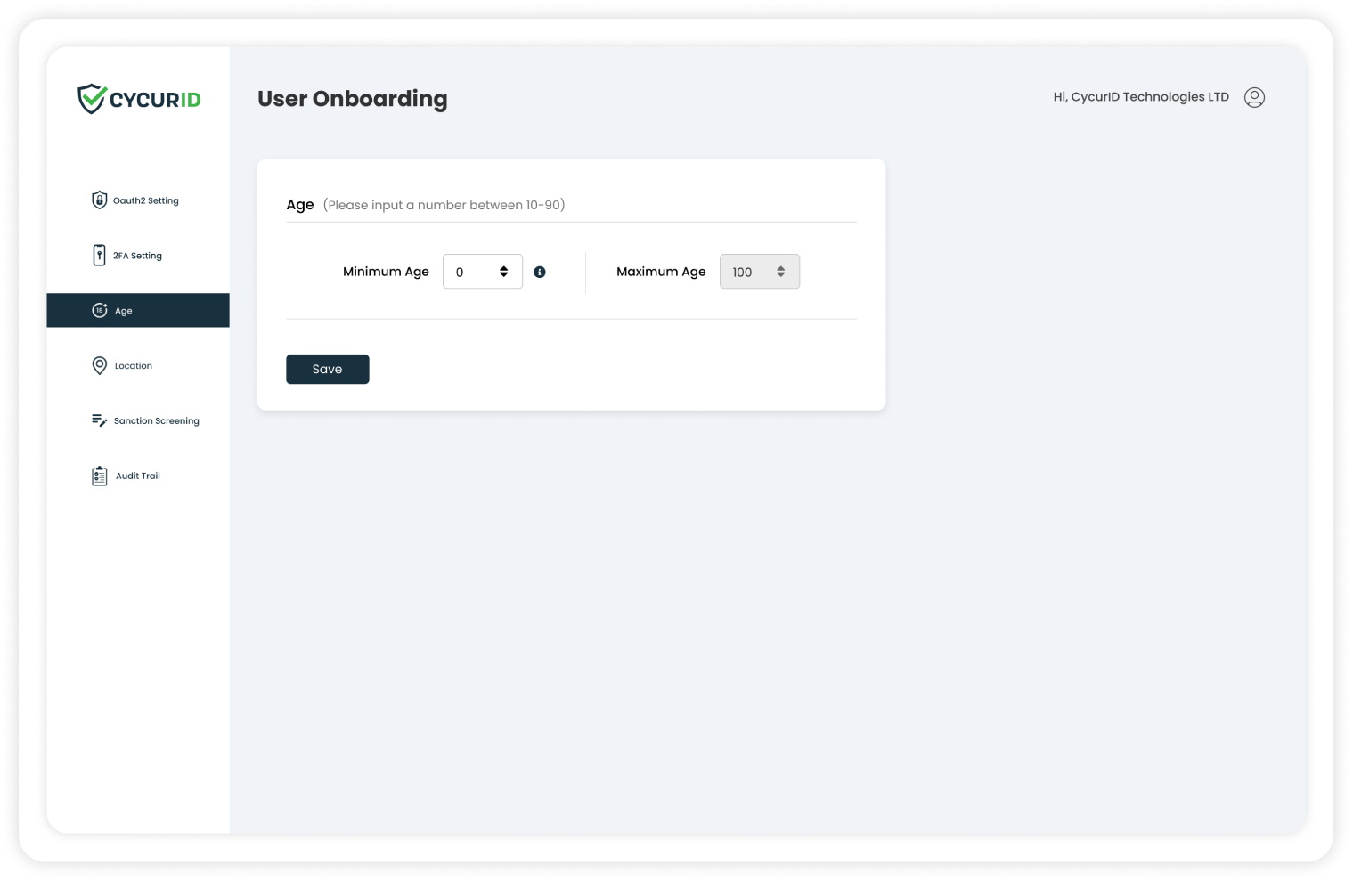 CycurID dashboard onboarding rules page screenshot